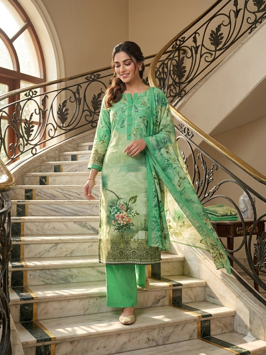 Floral Digital Printed Unstitched 3 pcs Suit