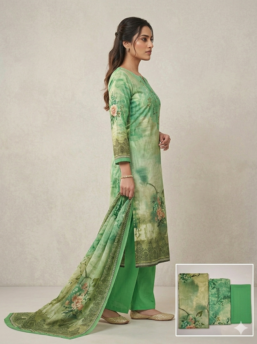 Floral Digital Printed Unstitched 3 pcs Suit
