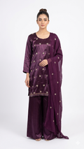 Deep Plum Metallic Silk 3-Piece Suit with Starburst Embroidery & Palazzo Pants