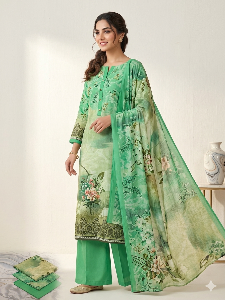 Floral Digital Printed Unstitched 3 pcs Suit