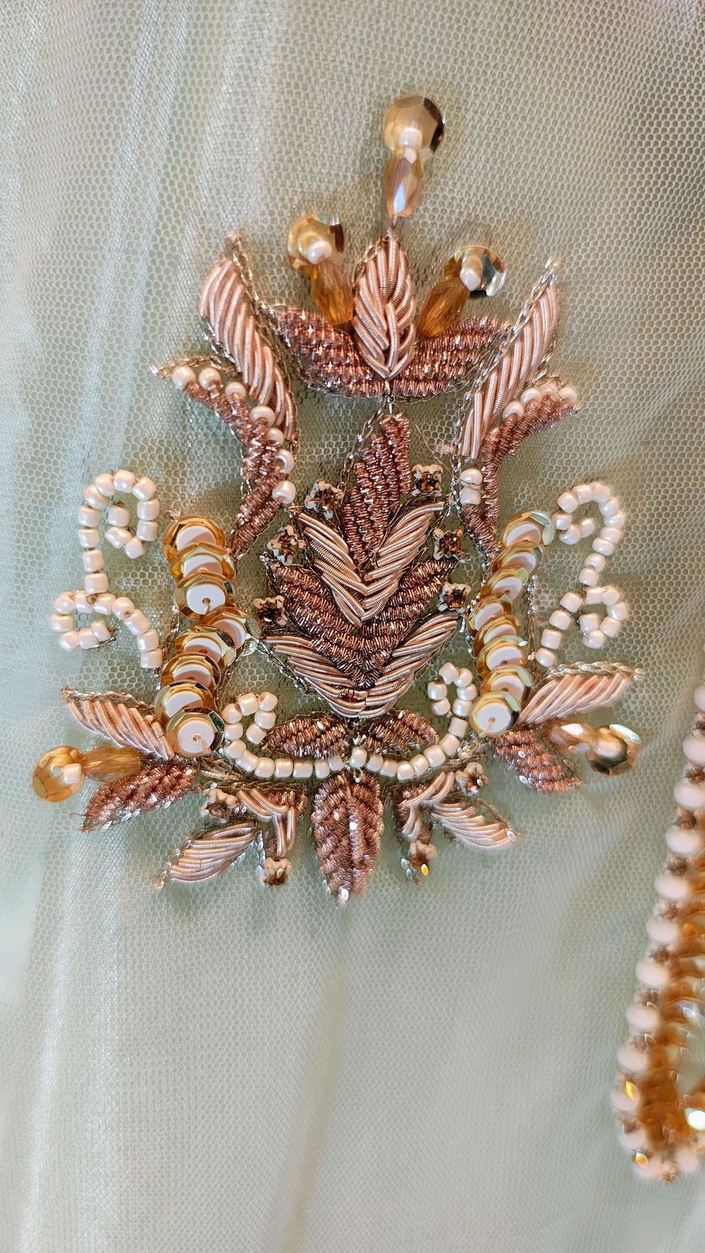Mint Green Embroidered Organza 3-Piece Suit with Hand-Beaded Neckline