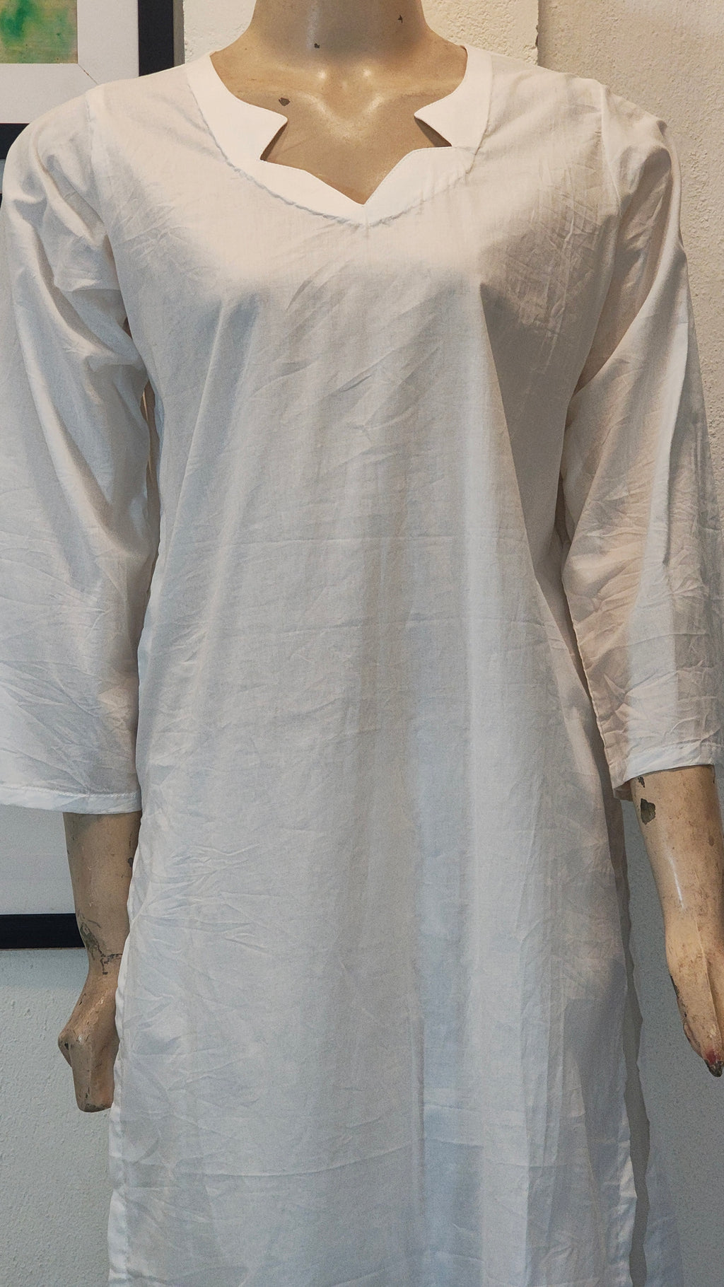 Classic White Cotton-Lawn 3-Piece Suit with Golden Embroidered Border & Notched Neckline